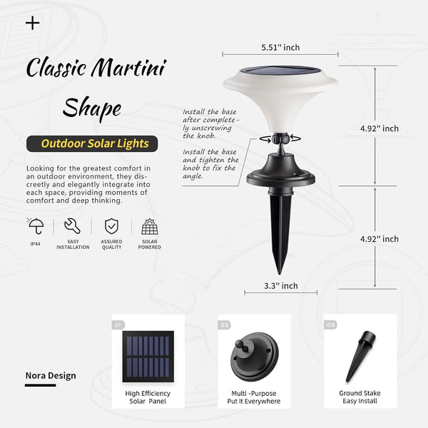 Solar Table Lights Outdoor, 6 Pack Classic Martini-Shaped Lanterns with Base & Ground Stakes, Waterproof LED Solar Powered Decorative Lights for Patio Table Garden Path (Warm White)6