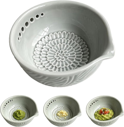 Garlic Grater Herb Stripper Ceramic Bowl - 3 in 1 Garlic Grater Plate,9 Oz1