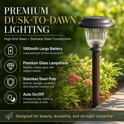 8 Pack Solar Lights Outdoor, Stainless Steel Glass Solar Pathway Lights, Auto On/Off Long-Lasting Waterproof Garden Lights for Landscape, Path, Yard, Driveway, Walkway Decor (Warm White)3