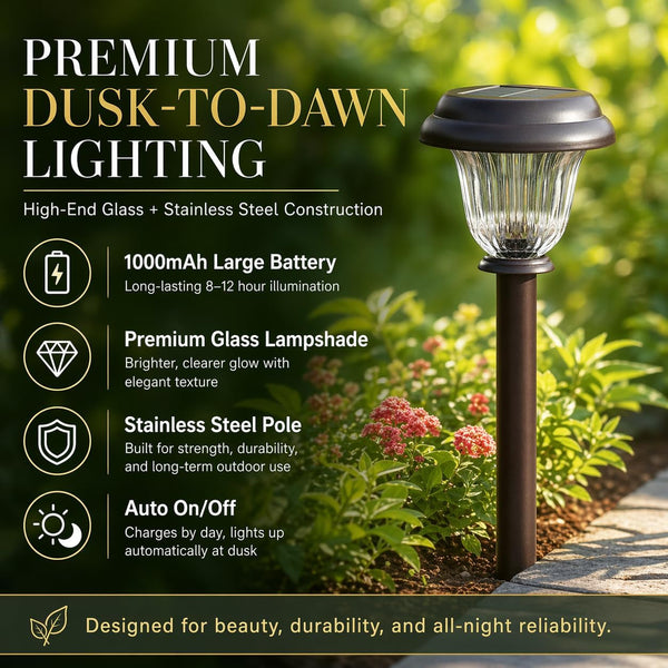 8 Pack Solar Lights Outdoor, Stainless Steel Glass Solar Pathway Lights, Auto On/Off Long-Lasting Waterproof Garden Lights for Landscape, Path, Yard, Driveway, Walkway Decor (Warm White)3