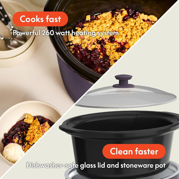6Qt Manual Non-Toxic, Slow Cooker with Cord Storage, Plum4