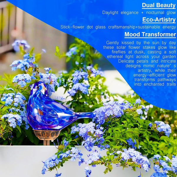 Solar Garden Lights, Solar Bird Lights Decoration, Outdoor Garden Decor, Dark Blue Bird Glass Stakes Outdoor Decorative for Pathway, Lawn, Patio, Driveway9