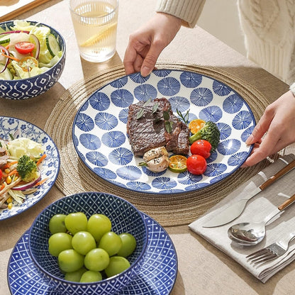 Ceramic Dinnerware Sets, 12 Pcs Plates and Bowls Sets,Vintage Blue4