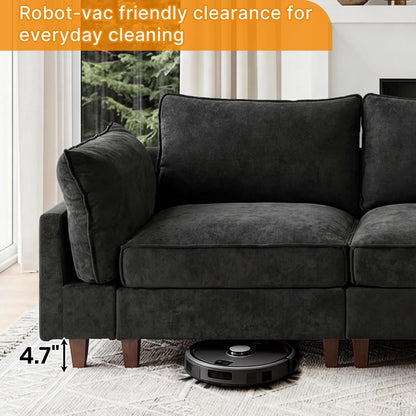 126" L Shaped Sofa with Ottoman, Sectional Couch with Deep Seat,Grey3
