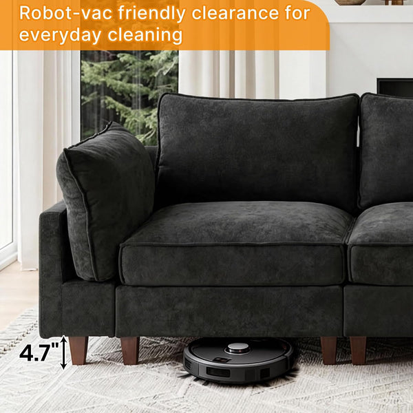 126" L Shaped Sofa with Ottoman, Sectional Couch with Deep Seat,Grey3