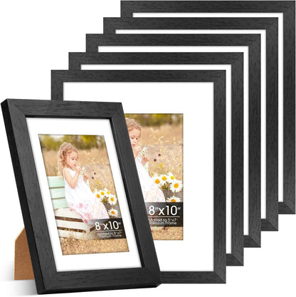 8X10 Picture Frame Set of 6 with Shatter-Resistant HD Plexiglass - Use as 5X7 Frame with Mat or Display 8X10 Photo without Mat - Thin Border Picture Frames for Tabletop Display Black1