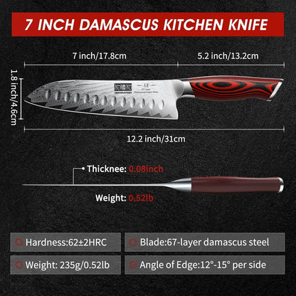 Damascus Santoku Knife, 7 Inch Professional Japanese Kitchen Knife6