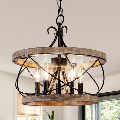 Farmhouse Wood Chandelier Light Fixture, 16 Inch Dining Room Light Fixture1