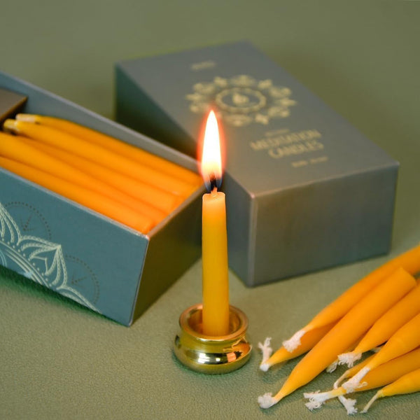 20-Minute Beeswax Meditation Candles, 20-Count with Brass Holder3