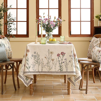 Designer Linen Rectangular Long Tablecloth,110"X63"-Serenity G3