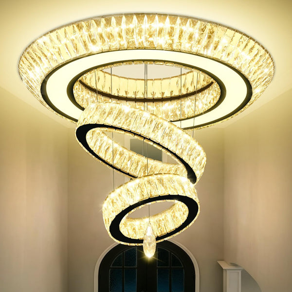 Modern Led Ring Chandelier for Living Room Luxury 3 Ring Crystal Chandelier Lighting 40In Black LED Dimmable Flush Mount Chandelier5