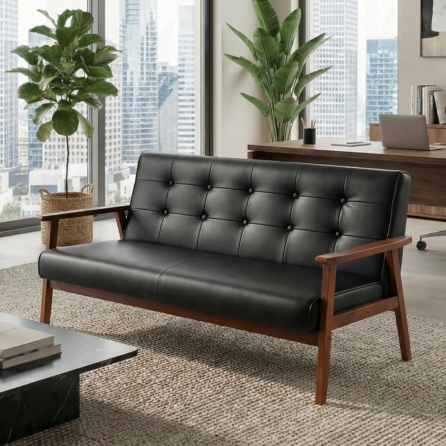 50-w-solid-wood-loveseat-sofa-upholstered-faux-leather-couch