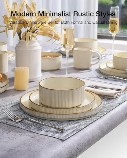 Plates and Bowls Set with Rim, Stoneware Dinnerware Sets for 42