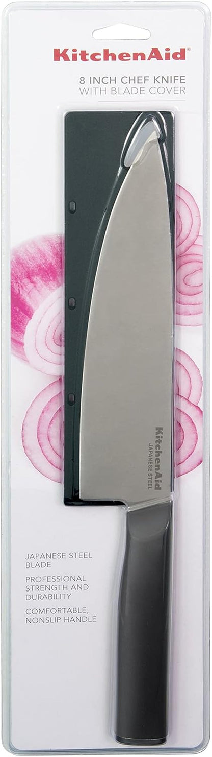 Kitchenaid Classic Chef Knife with Custom-Fit Blade Cover, 8-Inch, Sharp Kitchen Knife, Japanese Stainless Steel Blade Blade, Black8
