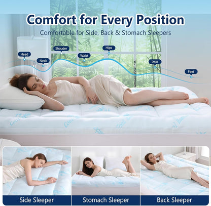 100% Waterproof Queen Mattress Topper, Viscose Derived from Bamboo | Cooling Pillow Top Memory Foam Mattress Topper for Hot Sleepers, Deep Pocket Fits 8-21 Inch6