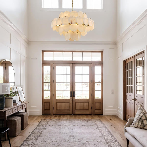 Natural Alabaster round Chandelier, 31.5" Modern Marble Chandelier with 50 Stone Texture Panels, 12-Light Dimmable Spanish Alabaster Chandeliers for Living Room, Dining Room, Hallway7