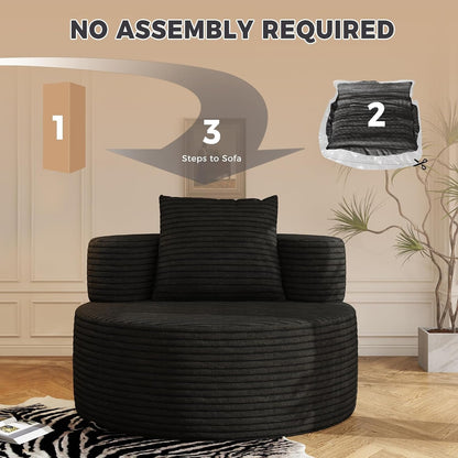 37.4" Boneless round Chair, Oversized Chaise Lounge Cloud Chair Indoor, Upholstered Corduroy Deep Seat Sofa Accent Chair, No Assembly Required, for Living Room Bedroom Apartment3