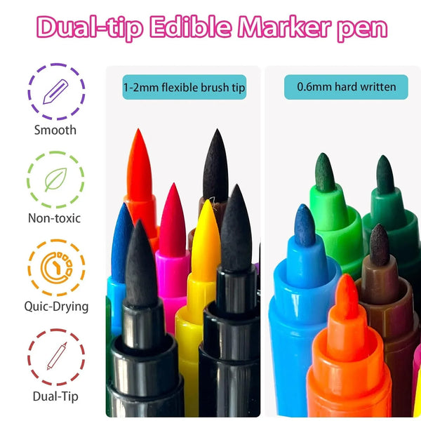Black Edible Markers for Cookie Decorating - 2Pcs Black Food Coloring Pen Double Sided Fine Tips Edible Pens, Christmas Food Grade Marker Pens for Baking Decorating, Fondant, Chocolate, Frosting2