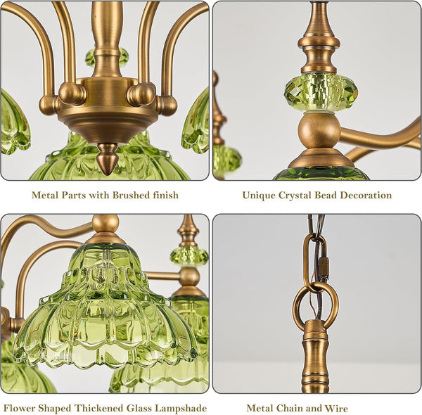 Chandeliers Light 5 Lights Chandelier Lamp Modern Pendant Lighting Fixtures Hanging Lamps for Dining Room Entryway Living Room Bedrooms Foyer Entrance Kitchen Brass and Green8