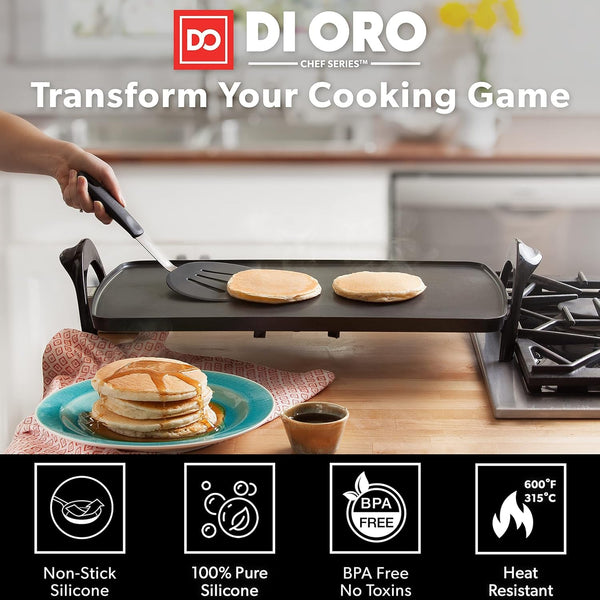 DI ORO Chef Series Silicone Turner Spatula Set - 600F Heat Resistant, 3-Pc3