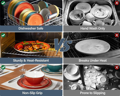 Plates and Bowls Set 12 Pcs,Stoneware Dinnerware Sets for 4 Microwavable,Oven & Dishwasher Safe Porcelain,Scratch Resistant Dishes Set3