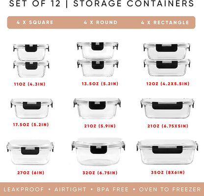 24Pc Borosilicate Glass Storage Containers with Lids | 12 Airtight/Freezer Safe Food Storage Containers for Pantry and Kitchen | Meal Prep Container for Lunch | Glass Tupperware Set9