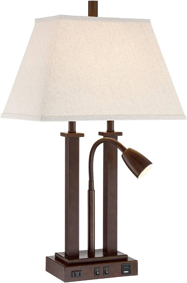 Deacon 26" Tall Desk Lamp Gooseneck USB and Outlet Bronze Brown LED Modern2