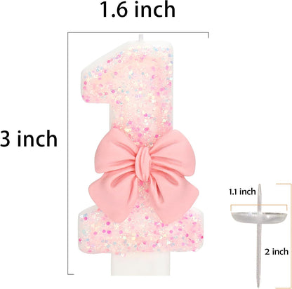 Pink Bow Number 1 Birthday Candle 1St Birthday Decorations Girl4