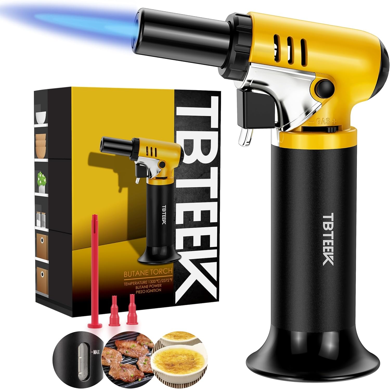 butane-torch-with-fuel-gauge-t907-one-hand-operation-kitchen-torch-lighter-with-adjustable-flame-for-bbq-baking-brulee-creme-crafts-and-solderingbutane-gas-not-included-safety-stopper-2500-f-adjustable-continuous-flame-mode-one-hand-operation-easy-to-light-extended-nozzlebutane-not-included