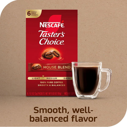NESCAFÉ , Instant Coffee Packets, Light Medium Roast Coffee, House Blend, 12 Boxes (72 Packets) | Light-Medium Roast House Blend Instant Coffee Single-Serve Packets; 12 Boxes, 6 Packets Each (72 Total)4