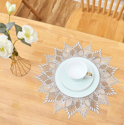 Natural Linen Doily 15" round Beige Lace Small Coffee Table Topper3