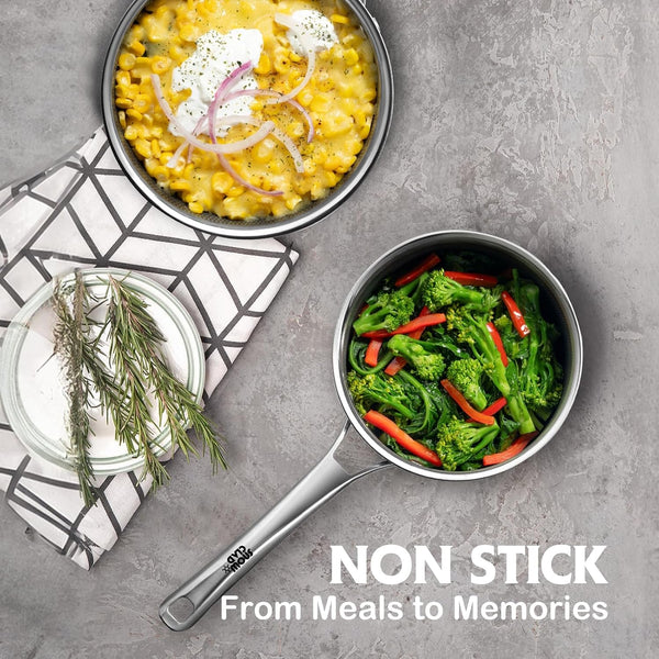 Sauce Pan with Lid,1.5 Quart & 2.5 Quart Hybrid Nonstick Pot Set | Hybrid Stainless Steel Saucier Cookware,Non Stick Pots PFOA Free,Works on Induction,Ceramic and Gas Cooktops2