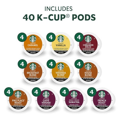 Starbucks K-Cup Coffee Pods, Starbucks Blonde, Medium, Dark Roast and Flavored Hot or Iced Coffee, Variety Pack, 40 Keurig Pods | 100% Arabica K-Cup Pods for Keurig Brewers; Starbucks Blonde, Medium, Dark Roast and Flavored Variety Pack; 1 Box, 40 Pods2