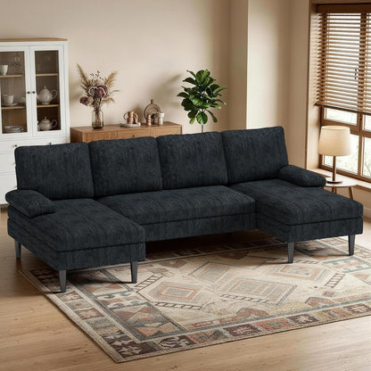 U-Shaped Sectional Couches for Living Room, 101 Inch Modern Modular Sofa with Double Chaise Lounge, Comfy Chenille Fabric 4-Seat Couch Set for Apartment, Grey1