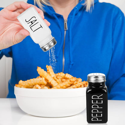2 Pack Salt and Pepper Shakers Set, Glass Shaker with Stainless Steel Lid, Modern and Cute Farmhouse (Black and White)6