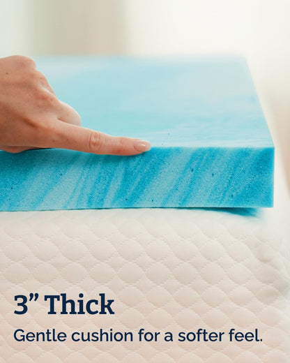 3 Inch Full Memory Foam Mattress Topper - Cooling Gel Mattress Pad | Cooling Gel Infused Bed Topper, Soft Ventilated Mattress Pad for Pressure Relief & Pain-Free Sleep, Certipur-Us & Oeko-Tex7