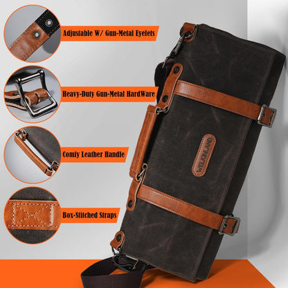 13-Pocket Knife Roll, Heavy-Duty Canvas Leather Knife Roll Bag7