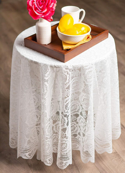 Home Essentials 100% Polyester, Machine Washable, Shabby Chic, Vintage Tablecloth or Overlay 63" Round, Vintage Lace Cream4