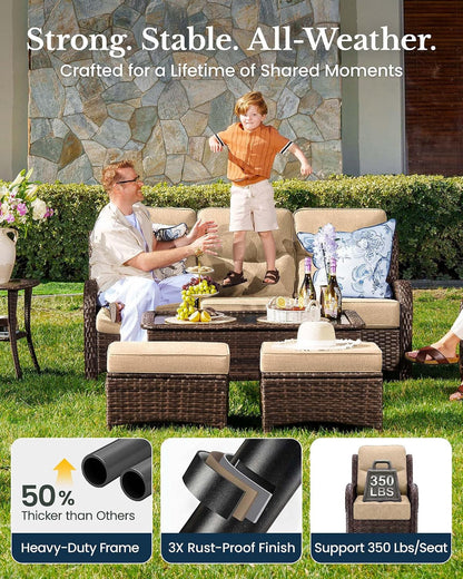 10-Piece Luxury Patio Furniture Set with 6" Thick Cushions, Weather-Resistant Wicker High Back Swivel Rocker Chairs, Senior-Friendly Outdoor Sofa Set for Large Deck, Yard and Poolside,Beige(V2)6