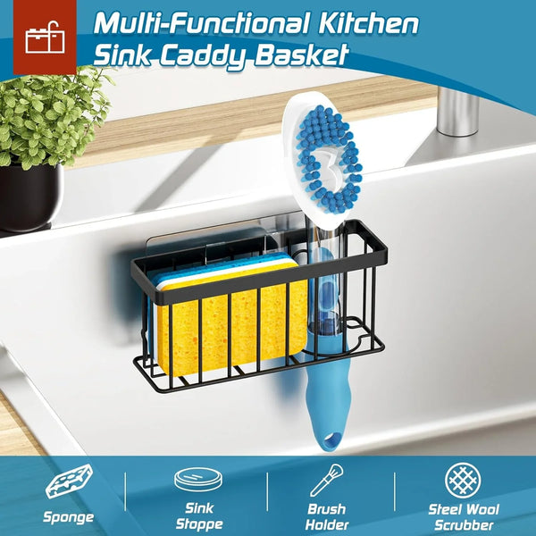 Sponge Holder for Kitchen Sink,Sink Caddy Organizer with Suction Cups/Adhesive Strips,Dish Sponge Holder Design for Sponges,Scrubber,Stoppers-Black5