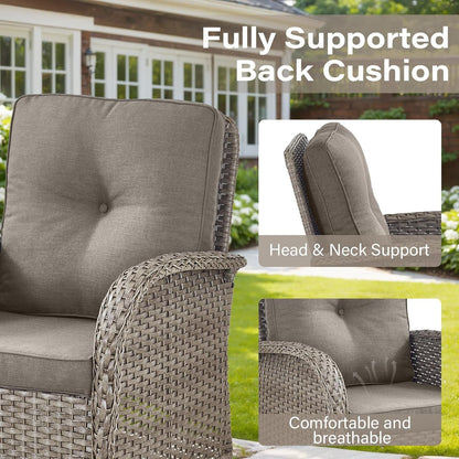 5 Piece Swivel Rocker Glider Outdoor Chairs Set of 2 with Ottoman and Glass Side Table Patio Bistro Furniture Set, Comfort High Back Wicker Patio Conversation Set for Deck Porch Sunroom5