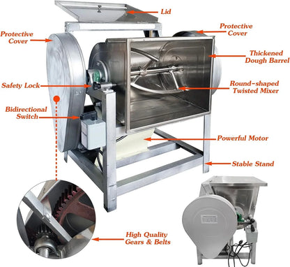 Commercial 15KG Dough Mixer Machine Electric Flour Mixer with 90 Degree Tilt Bowl for Dough Mixing Kneading Capacity 30QT 1500W2