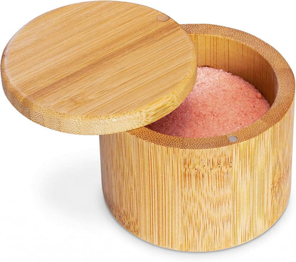 Salt Cellar with Swivel Lid, Salt Container for Countertop | Easy-Open Magnetic Lid for One-Hand Use While Cooking. 6 Oz Salt Box for Favorite Salts, Seasonings, or Herbs.1