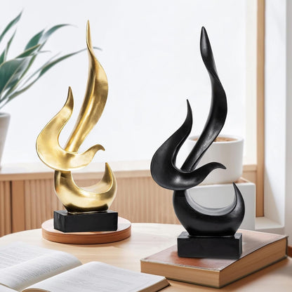 Black Fire Flame Sculpture, Art Modern Abstract Statue, Shelf Accents Decor | Modern Home Resin Sculptures Decorative Objects,Table Top Decor for Livingroom Home Decor,Office Shelf Sculpture4