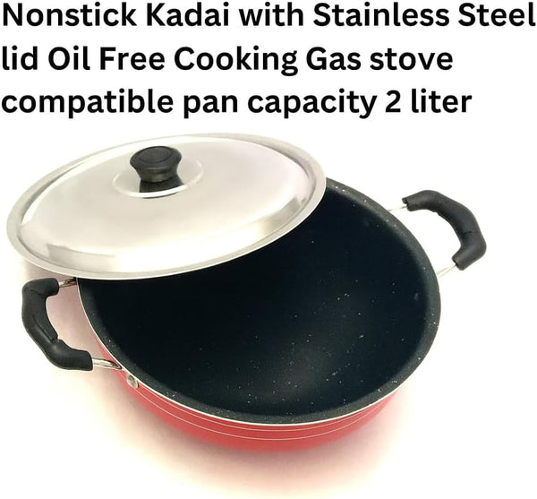 Nonstick Kadhai with Lid 2L All Purpose Pan Deep Fry Pan for Indian Cooking Stir Fry Aluminium Wok Deep Fry Skillet Cookware Cooking Pan5