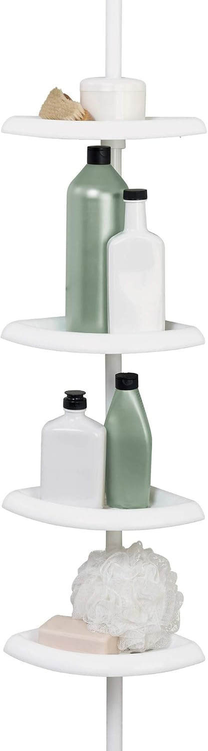 Tension Pole Shower Caddy, 4 Shelves, Adjustable, 60 to 97 Inch, White1