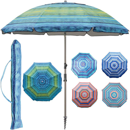 7.2' Beach Umbrella with Sand Anchor, Outdoor Portable Beach Umbrella for Sand with Tilt Pole, Carry Bag, Air Vent1
