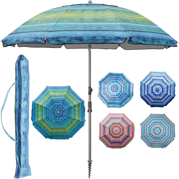7.2' Beach Umbrella with Sand Anchor, Outdoor Portable Beach Umbrella for Sand with Tilt Pole, Carry Bag, Air Vent1