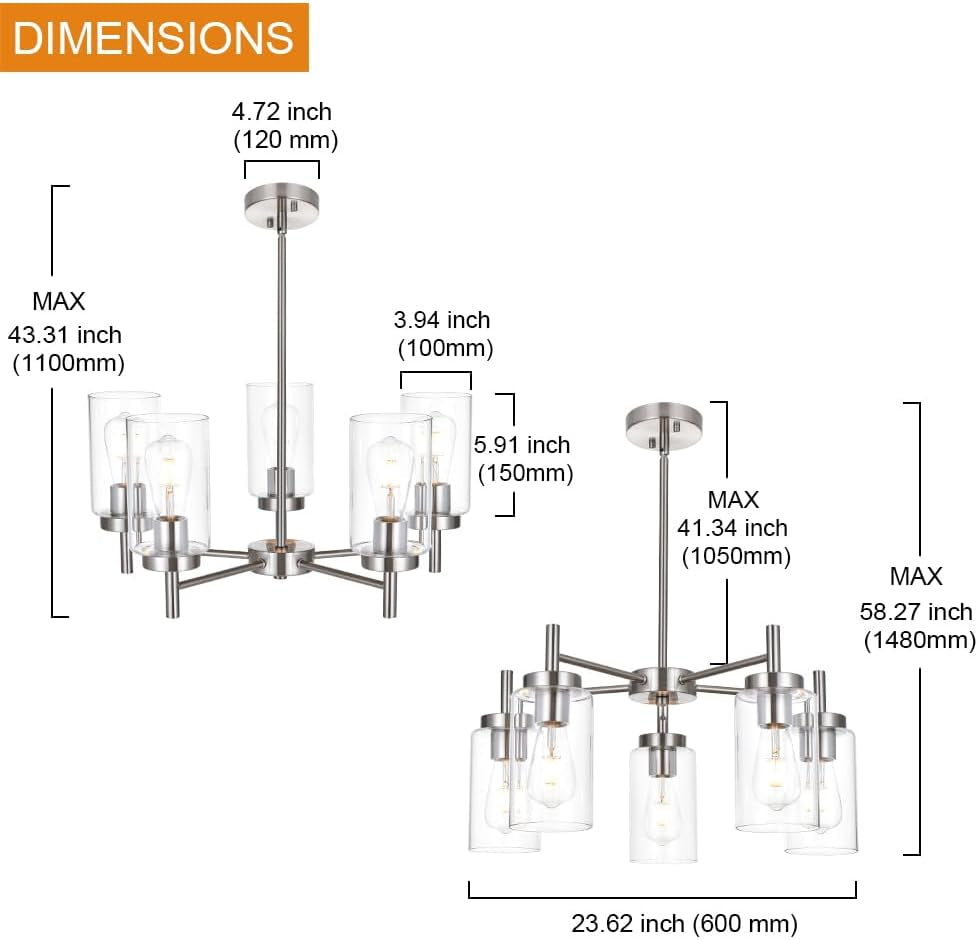 contemporary-5-light-large-chandeliers-modern-clear-glass-shades-pendant-lighting-brushed-polished-nickel-dining-room-lighting-fixtures-hanging-adjustable-wire-semi-flush-ceiling-lights