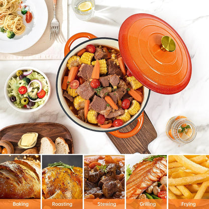 5 QT Enameled Cast Iron Dutch Oven Pot with Lid & Gold Powder | Dutch Oven for Sourdough Bread Baking, Braising, Stews, Roasting, Oven Safe up to 500° F, Orange Kitchen Cookware with Handls7